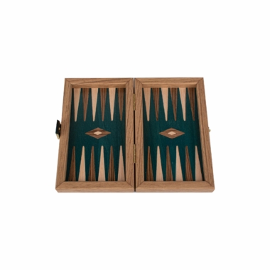 Vue supérieure du plateau de backgammon en marqueterie artisanale