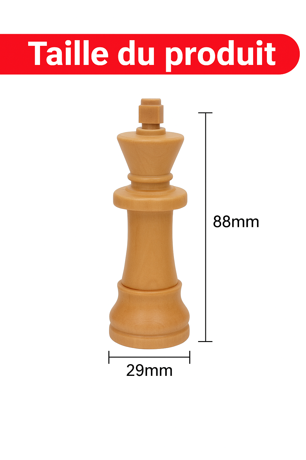 Dimensions de la clé USB en forme de roi d'échecs, pratique pour stocker vos données