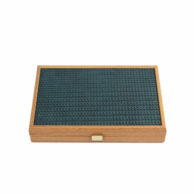 Boîte de backgammon artisanale au design tressé en cuir vert olive - Le Palais Des Echecs