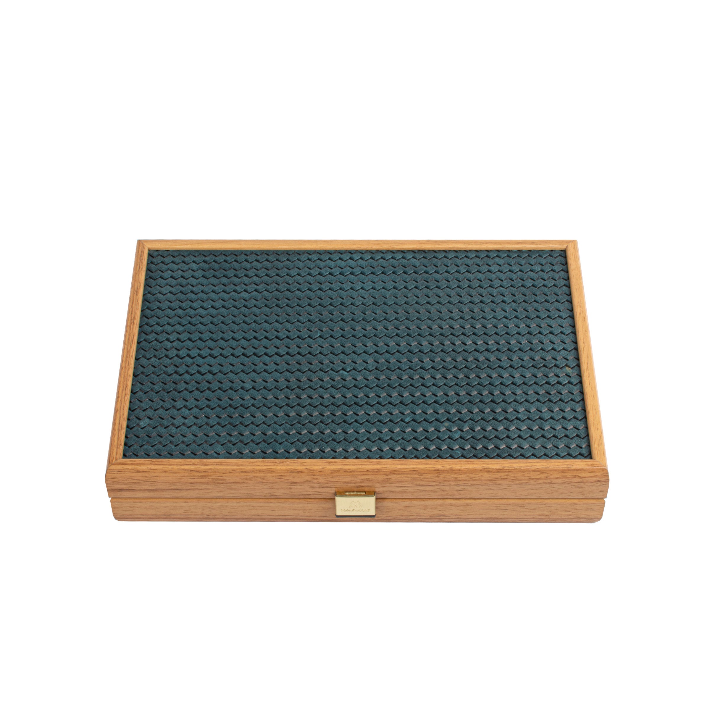 Boîte de backgammon artisanale au design tressé en cuir vert olive - Le Palais Des Echecs