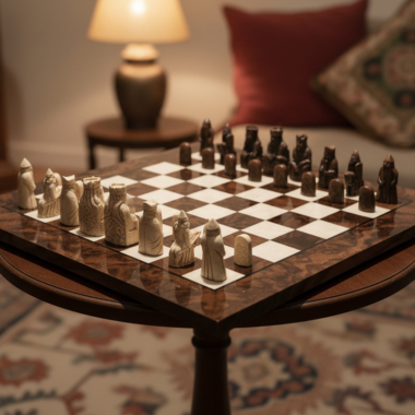 Boîte du jeu d'échecs Île de Lewis avec contenu et règles, expérience complète - Le Palais Des Echecs