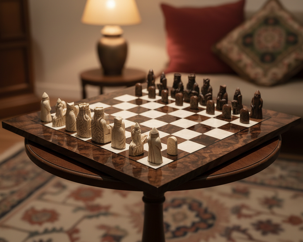 Boîte du jeu d'échecs Île de Lewis avec contenu et règles, expérience complète - Le Palais Des Echecs