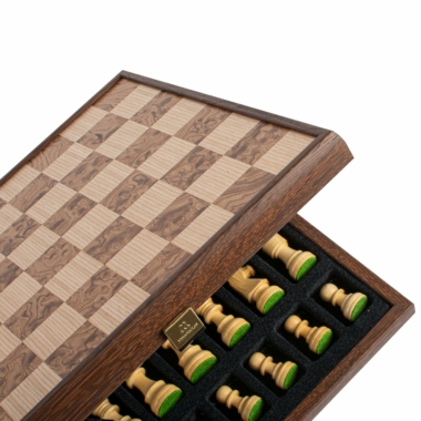 Coffre du jeu d'échecs Noyer 40x40 cm avec rangement soigné des pièces - Le Palais Des Echecs
