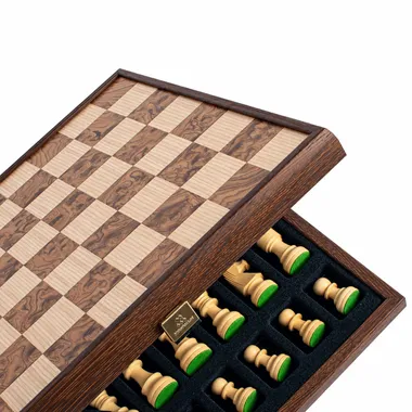 Coffre du jeu d'échecs Noyer 40x40 cm avec rangement soigné des pièces - Le Palais Des Echecs