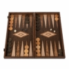 Jeu de backgammon Wengé et Loupe de Noyer avec pions et dés en vue de dessus - Le Palais Des Echecs