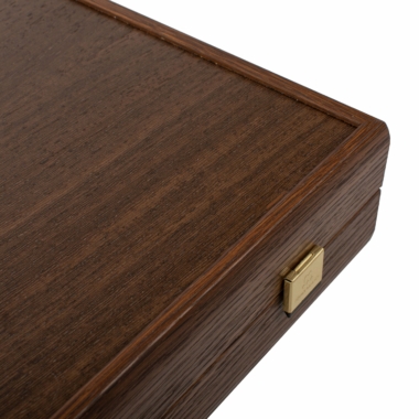 Vue détaillée de l'angle de la boîte en bois du jeu de backgammon - Le Palais Des Echecs