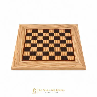 Plateau d'Échecs Bois d'Olivier et Wengé 33x33cm vu de dessus - Le Palais Des Echecs