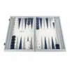 Plateau de jeu Backgammon bleu marine et beige ouvert avec pions en simili cuir - Le Palais Des Echecs