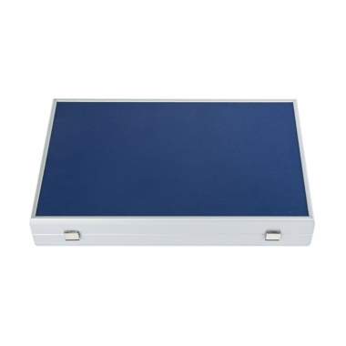 Boîte de rangement élégante pour l'ensemble Backgammon bleu marine en simili cuir