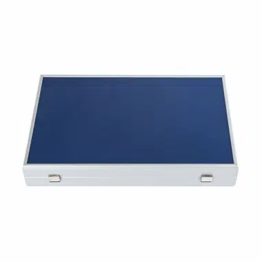 Boîte de rangement élégante pour l'ensemble Backgammon bleu marine en simili cuir