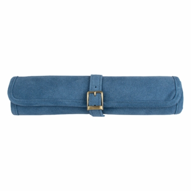 Backgammon enroulable cuir daim bleu fermé avec boucle - Le Palais Des Echecs