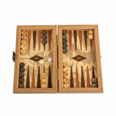 Petit Backgammon Liège Naturel Design Cubique - Pions Bois