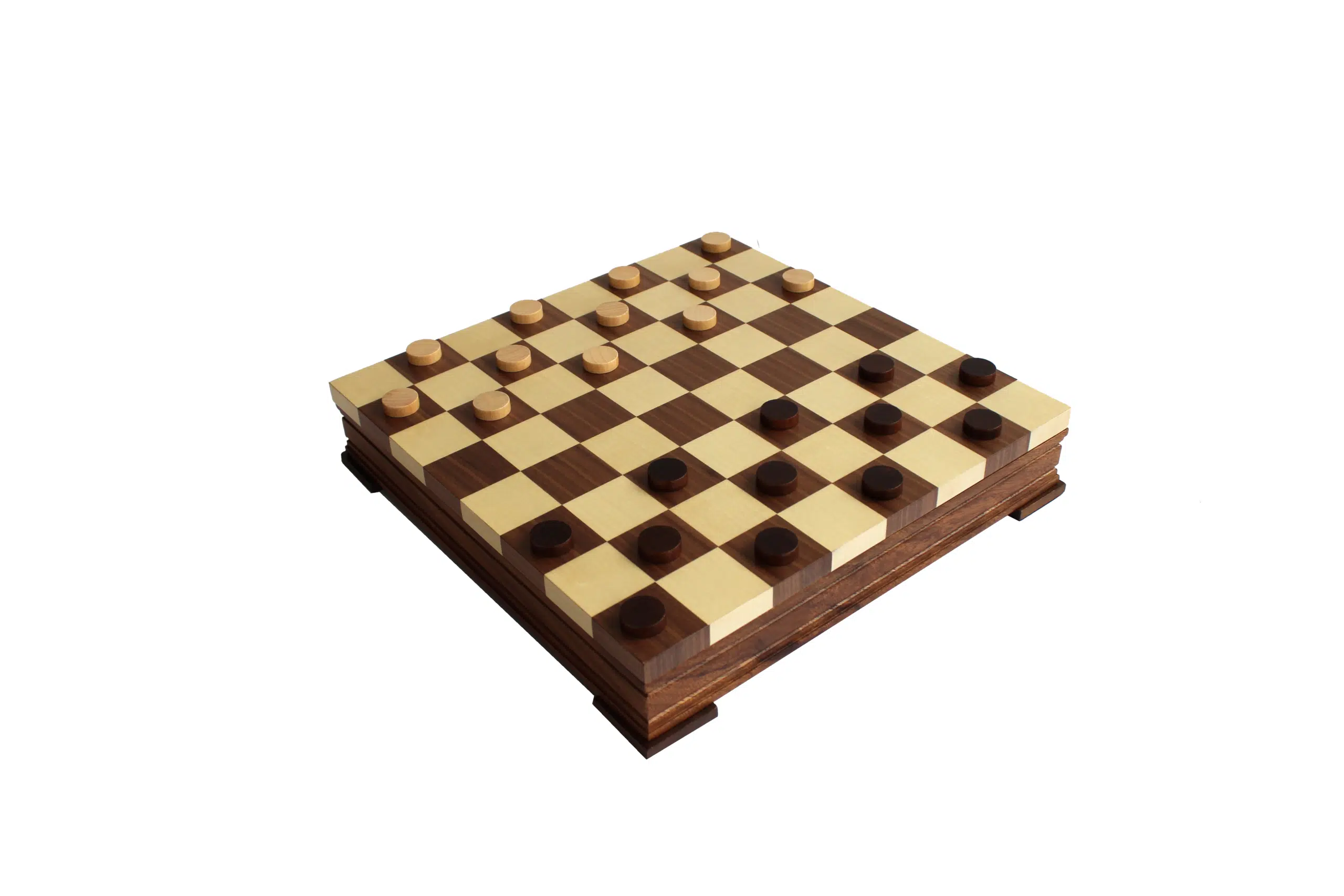 Plateau de jeu de dames en bois de noyer et érable incrusté 36 cm