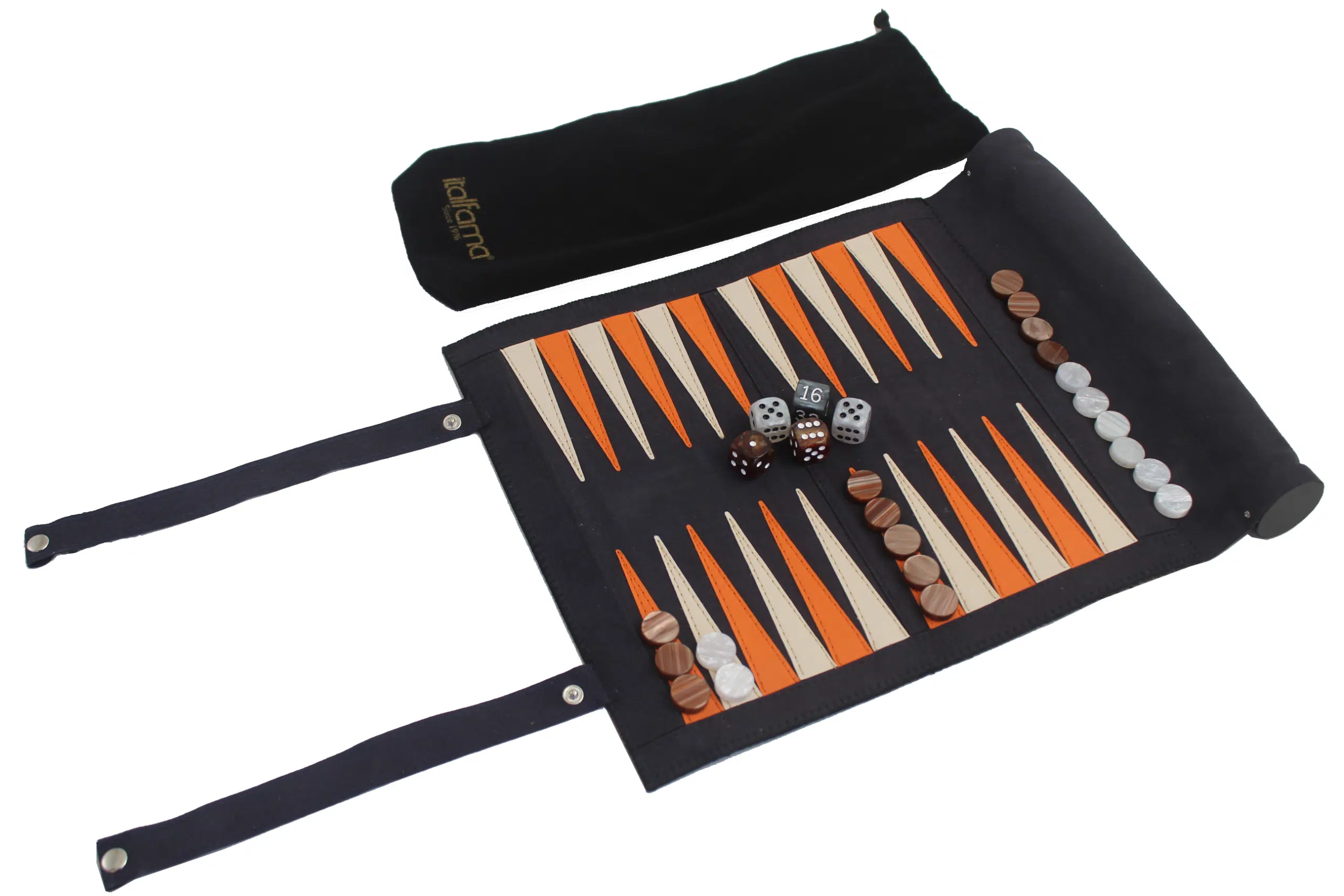 Tablier de Backgammon enroulable de 25 cm avec dés et jetons