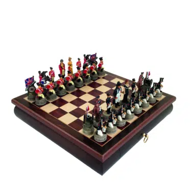 Ensemble Jeu d'Echec Historique Bataille de Waterloo et Echiquier en Bois de Rose avec Rangement