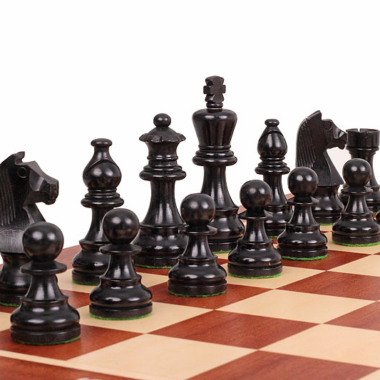 Vue rapprochée des pièces noires sur l'échiquier, illustrant la beauté du jeu d'Échecs Tournament N°5