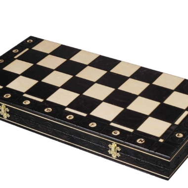 Coffret de jeu d'échecs fermé en bois noir avec motif élégant