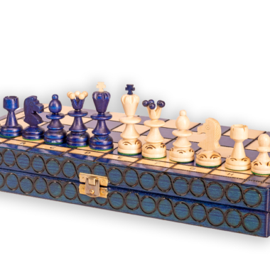 Ensemble de pièces d'échecs en bois massif bleu - Jeu d'Échecs Luxe Pearl Insert Bleu - Le Palais Des Echecs