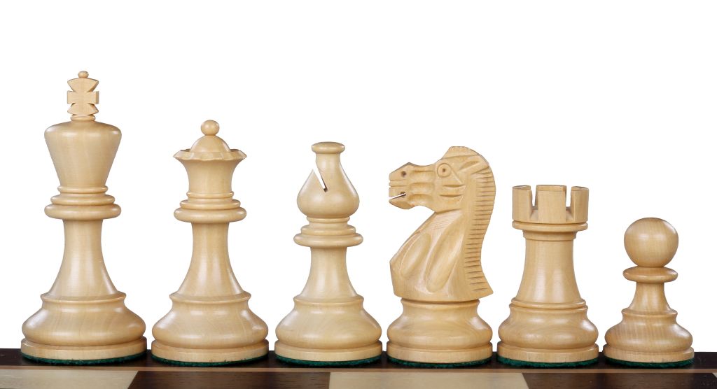 Pièces d'échecs Staunton en buis, présentant les pièces de côté - Le Palais Des Echecs