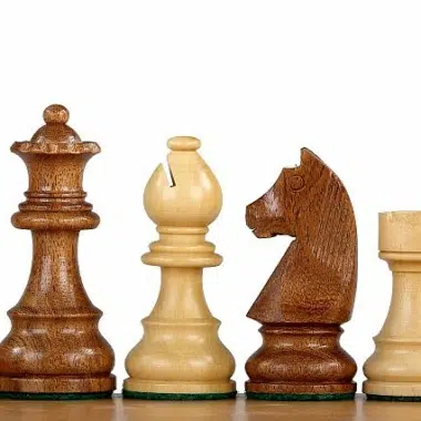 Pièces d'échecs Staunton en acacia sur fond blanc, qualité supérieure