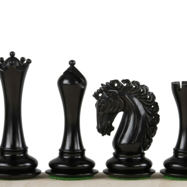 Détails élégants des pièces d'Échecs Empire Ébène 4,25" entièrement noires - Le Palais Des Echecs