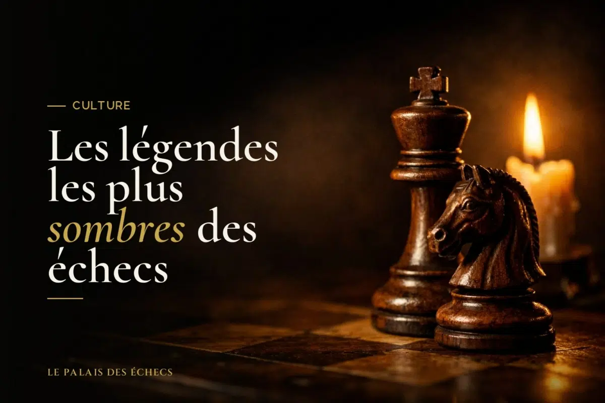 Pièces d'échecs anciennes en bois sombre éclairées à la bougie, ambiance mystérieuse d'Halloween